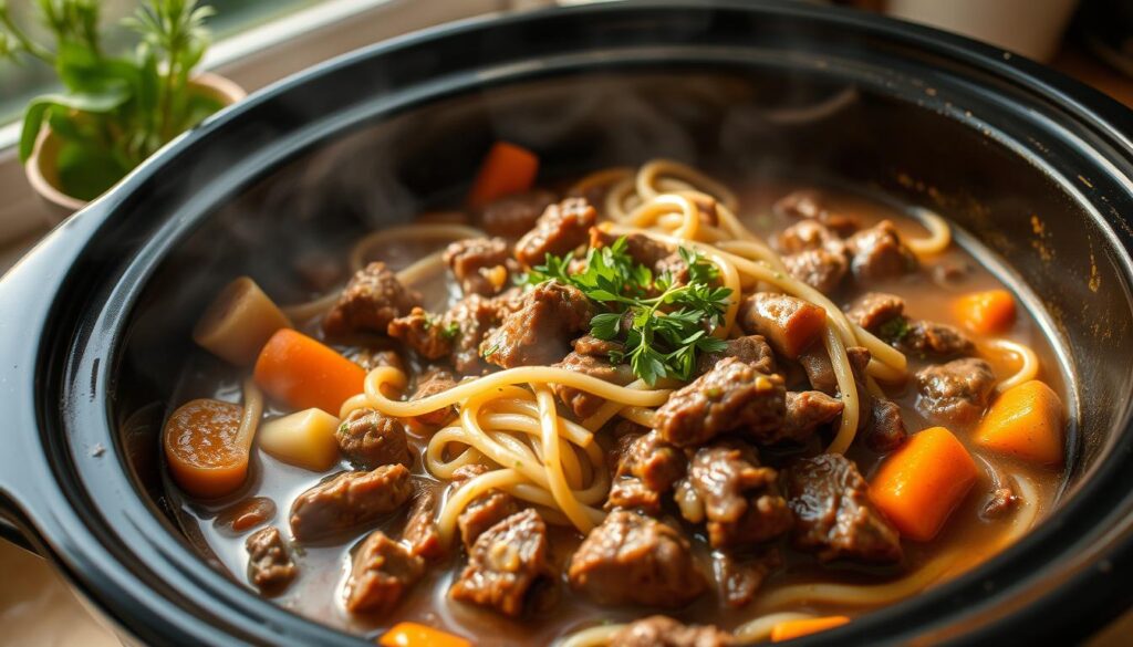 slow cooker beef and noodles